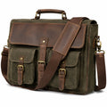 Aktentasche 40 x 12 x 30 cm aus Canvas und Leder in Olivgrün Braun mit Schultergurt
