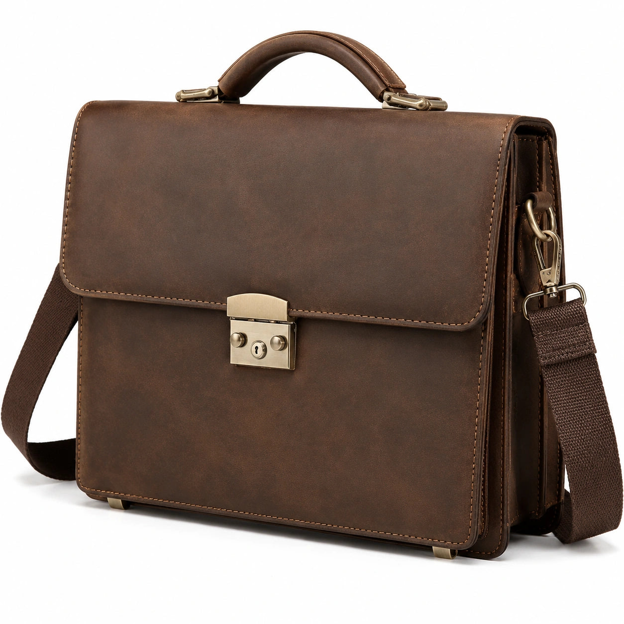 Aktentasche 40 x 30 x 10 cm braunes Leder mit Schultergurt und Tragegriff