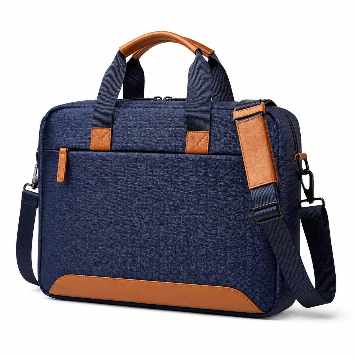 Laptoptasche 40 x 30 x 8 cm aus Textil in Dunkelblau Braun mit Schultergurt