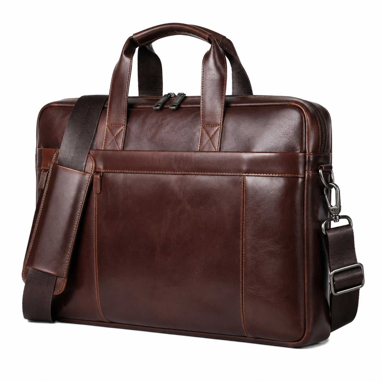 Laptoptasche 42 x 30 x 10 cm Kunstleder Braun mit Schultergurt und Reißverschluss