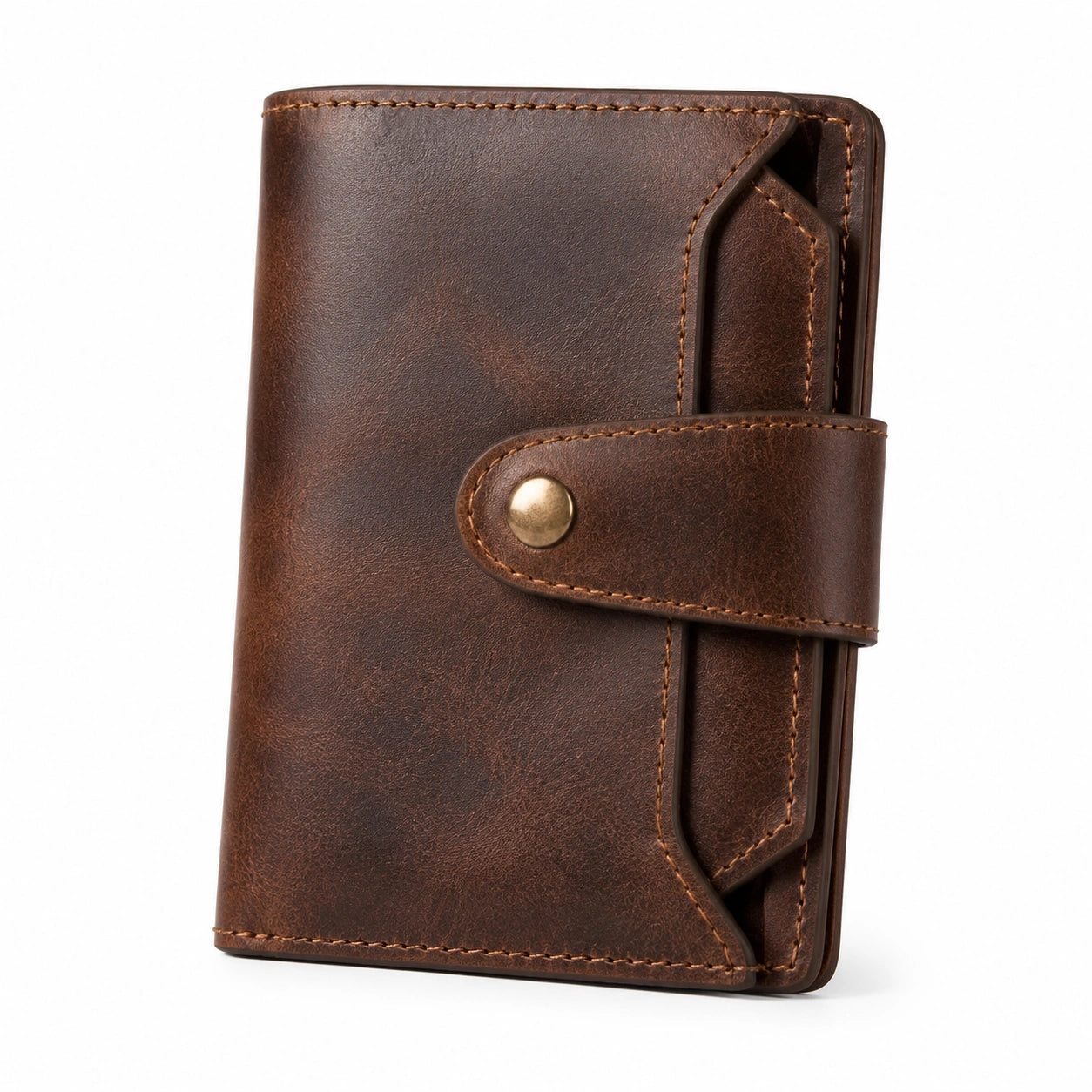 Geldbörse 12 x 9 x 2 cm aus Kunstleder Braun mit Druckknopf im Vintage-Stil