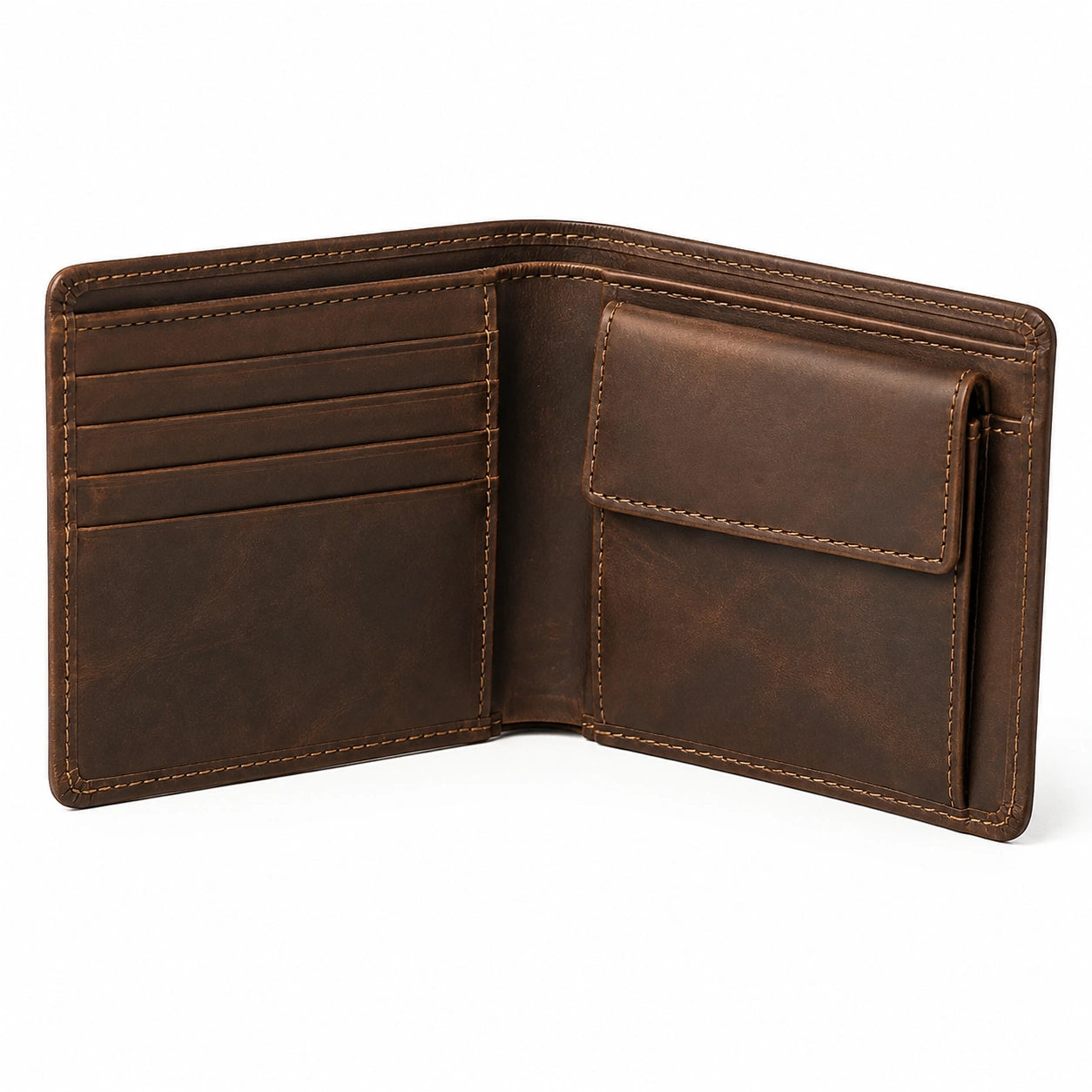Geldbörse 12 cm braunes Leder mit Kartenfächern im Bifold-Stil