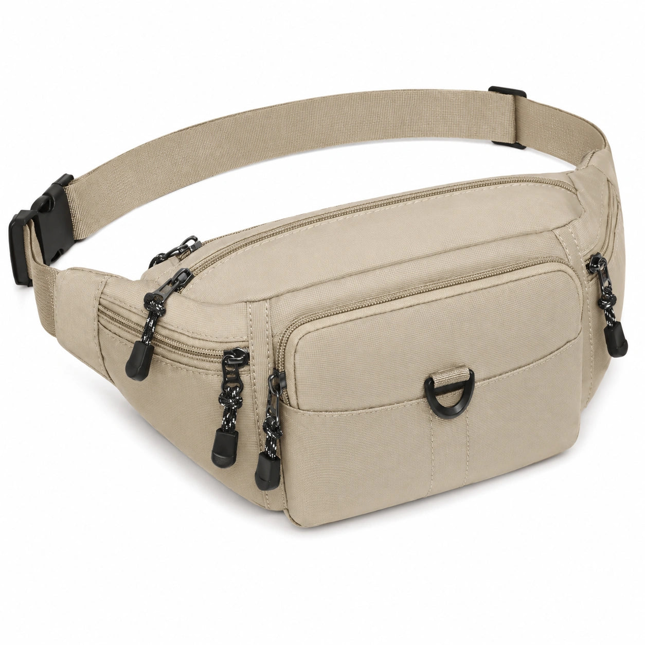 Gürteltasche 35 cm Textilgewebe Beige mit mehreren Reißverschlussfächern