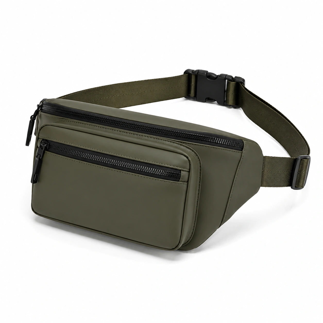 Bauchtasche 25 x 15 x 7 cm aus Kunstleder olivgrün mit verstellbarem Hüftgurt und Reißverschlussfächern