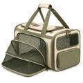 Haustier Transporttasche 46 x 28 x 30 cm aus Textilgewebe in Beige Olivgrün mit Netzfenstern und Reißverschluss