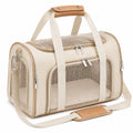 Tiertransporttasche 45 x 28 x 30 cm aus Textil in Beige mit Netzfenstern und Schultergurt
