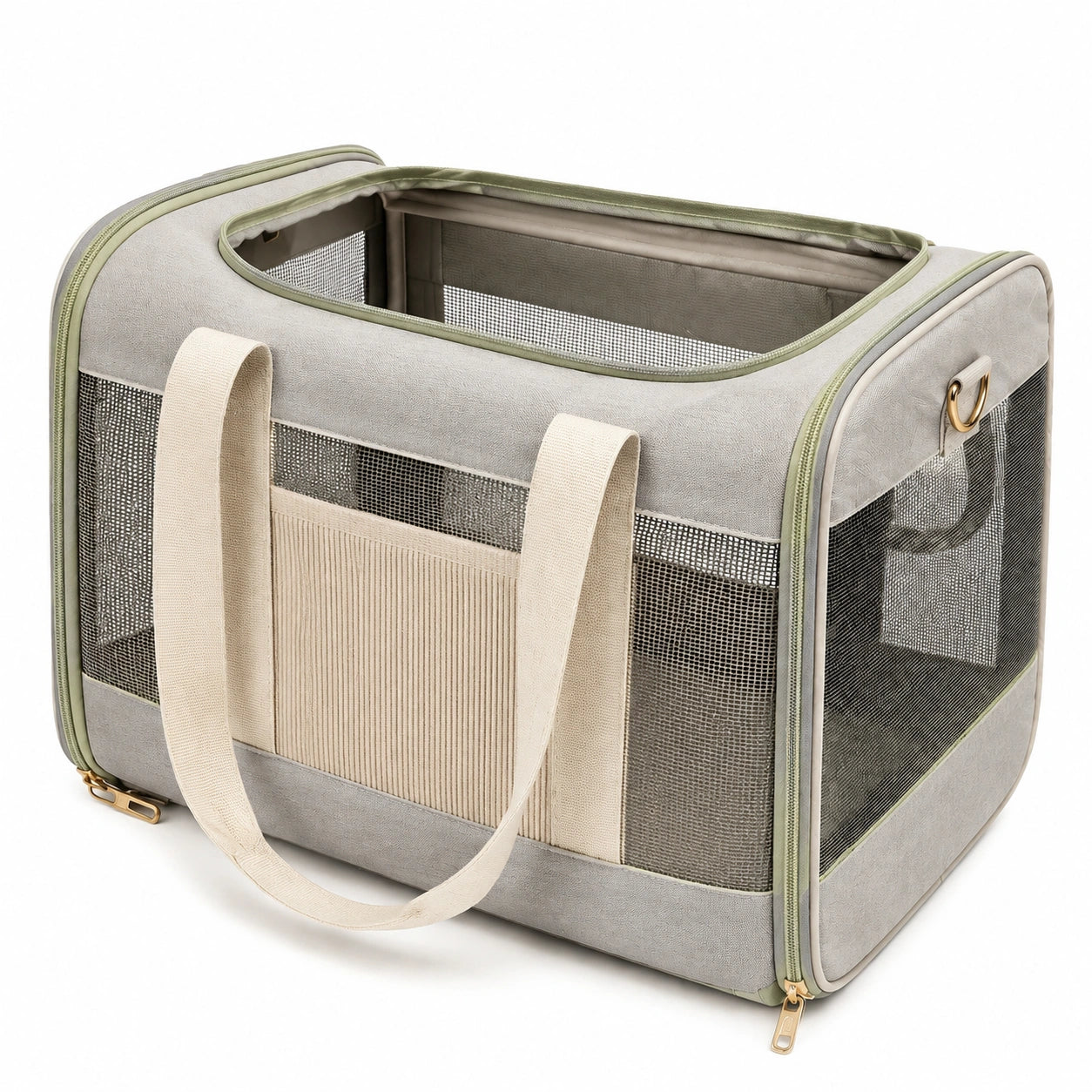 Haustier-Transporttasche 45 x 30 x 30 cm Textil Beige mit Netzfenstern faltbar
