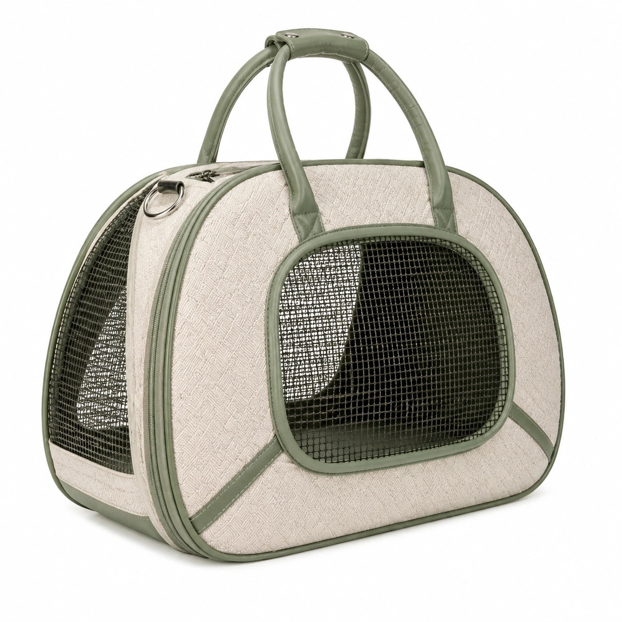 Haustier-Transporttasche 45 x 28 x 30 cm Textil Beige Grün mit Netzfenstern Tragbar
