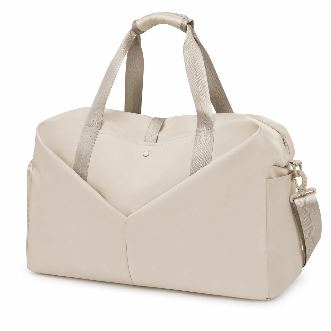 Reisetasche 50 x 25 x 30 cm aus Kunstleder in Beige mit abnehmbarem Schultergurt