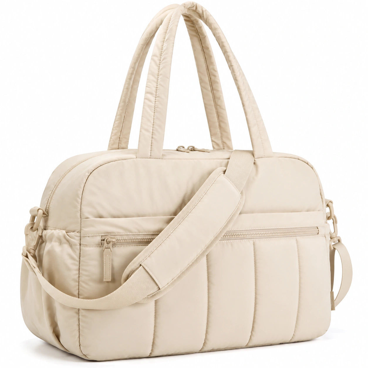 Reisetasche 45 x 20 x 30 cm aus Textil in Creme mit Schultergurt und Steppdesign