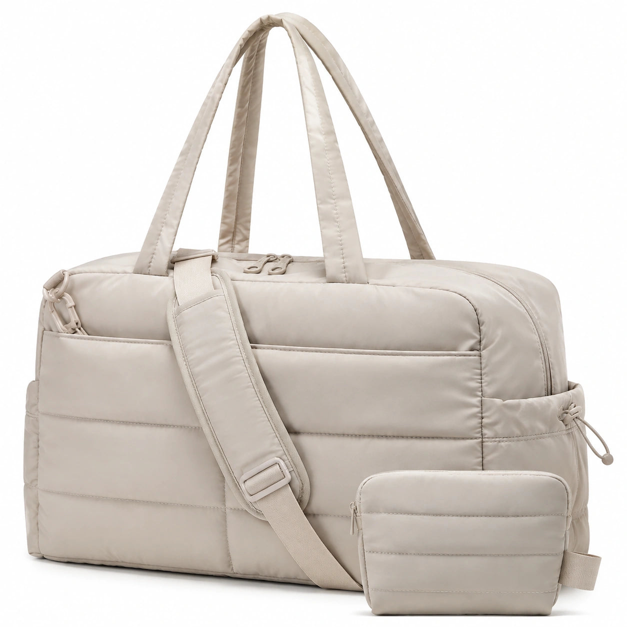 Reisetasche 45 x 22 x 30 cm aus Polyester in Beige mit Reißverschluss und Schultergurt