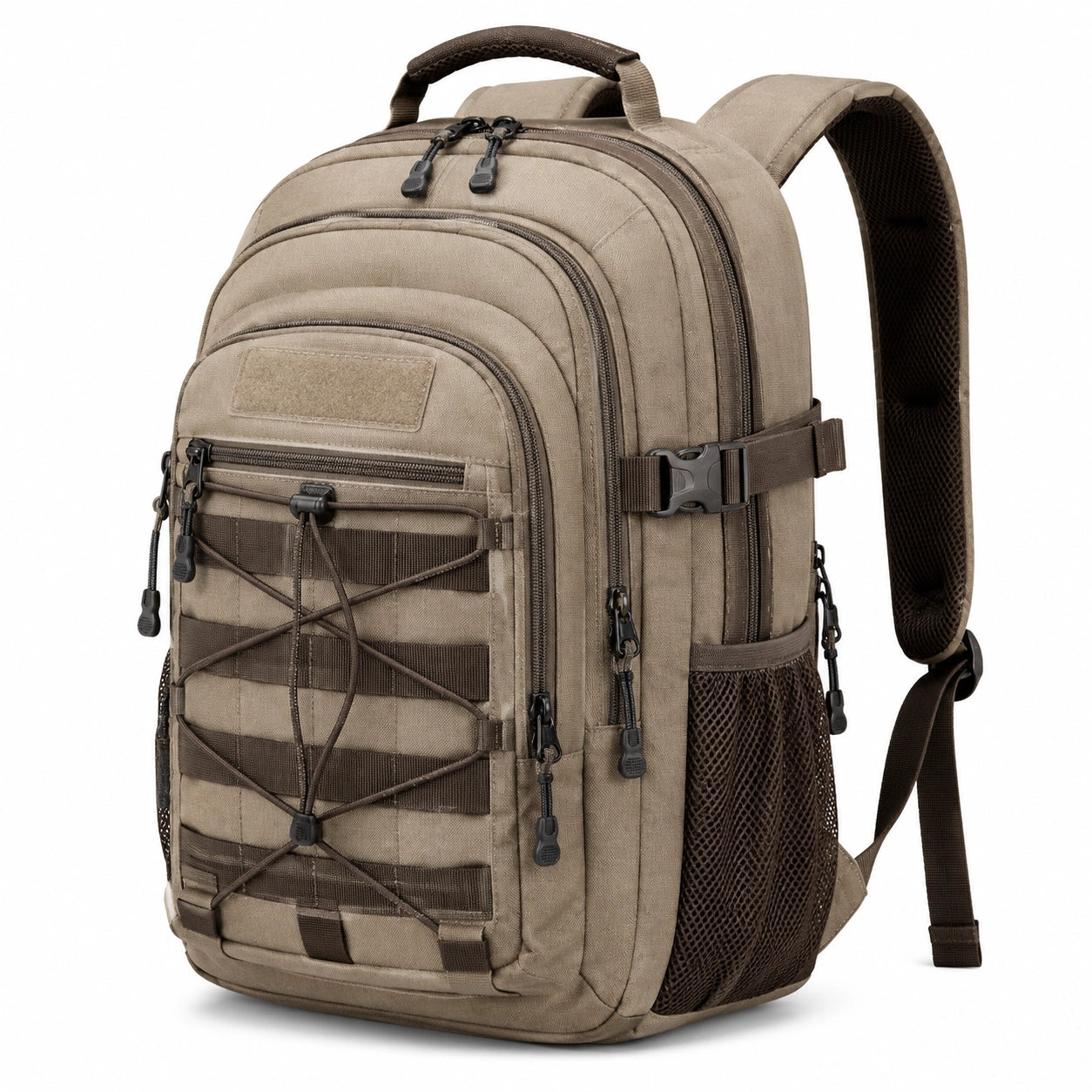 Outdoor-Rucksack 45 x 30 x 20 cm Textilgewebe Taupe Braun mit Reißverschluss und Organisationsfächern