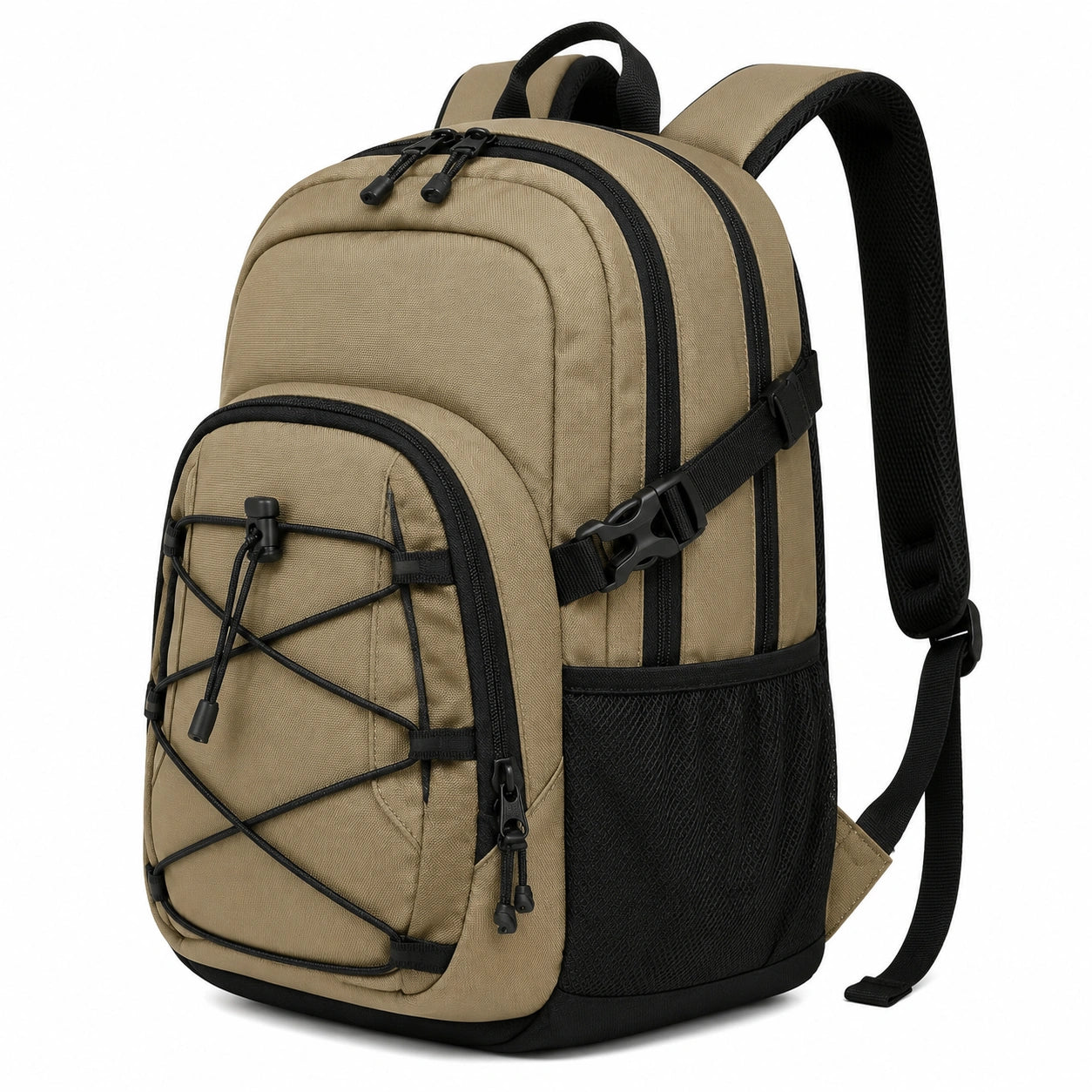 Alltagsrucksack 48 x 30 x 20 cm aus Polyester Khaki Schwarz mit Mehrfachfächern