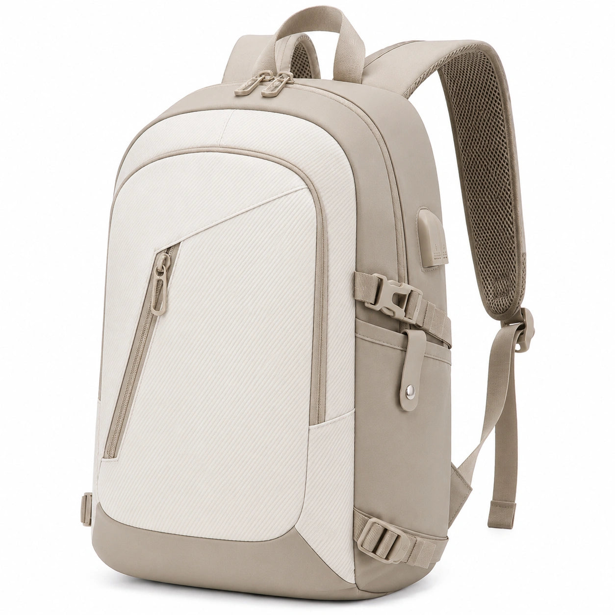 Reiserucksack 30 x 18 x 45 cm aus Kunstfaser Beige mit gepolsterten Schultergurten