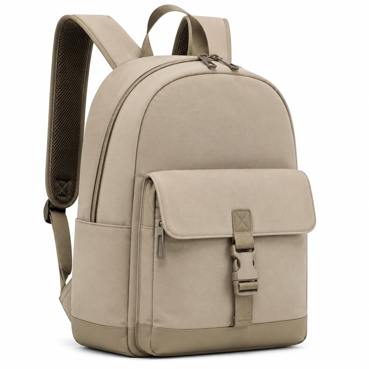 Rucksack 30 x 16 x 42 cm aus Textil in Beige mit gepolsterten Schultergurten und Frontfach