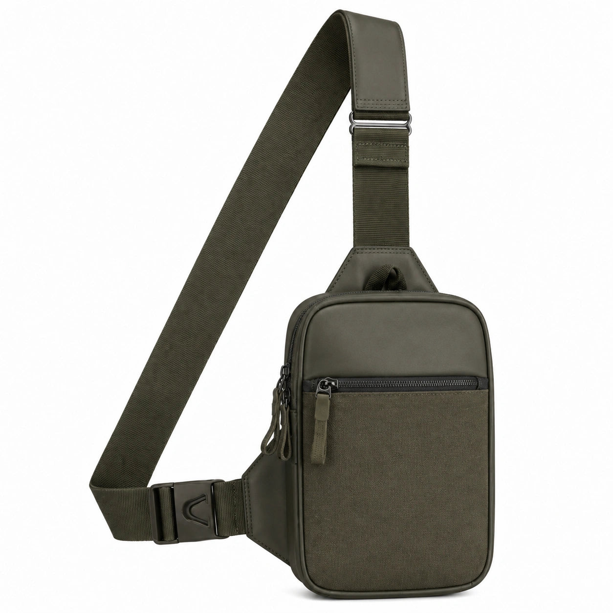 Umhängetasche 17 x 7 x 29 cm aus Textil und Kunstleder Olivgrün mit verstellbarem Schultergurt