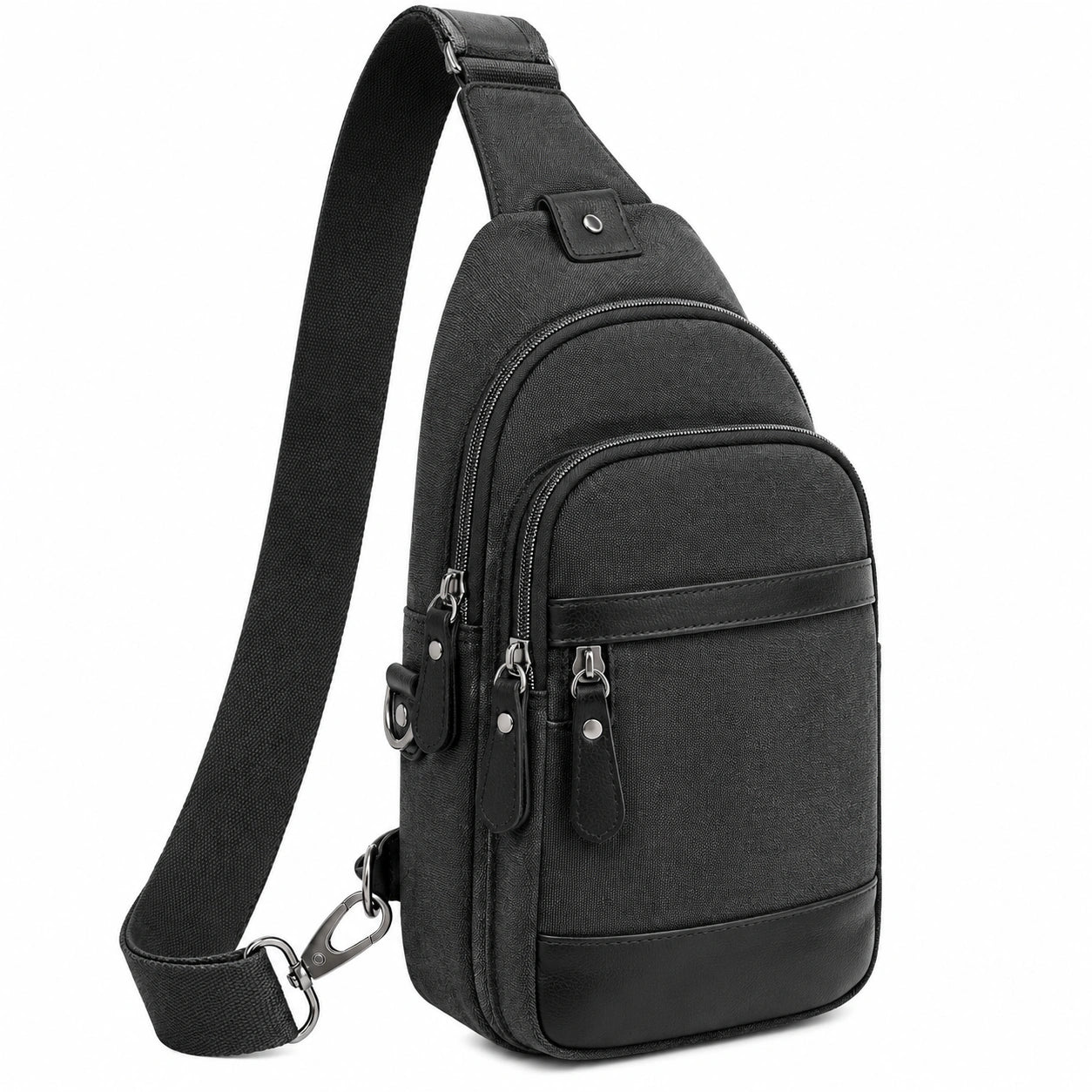 Brusttasche 17 x 8 x 32 cm Kunstleder Schwarz mit Reißverschlussfächern
