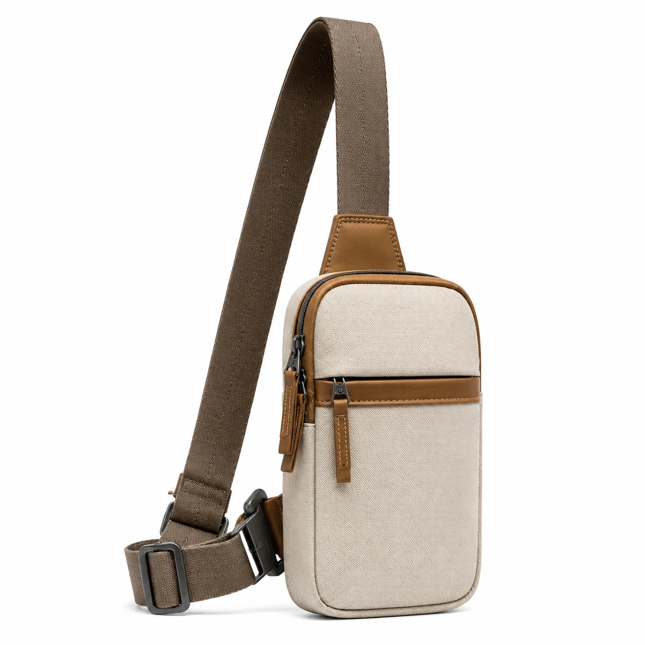 Umhängetasche 16 x 8 x 30 cm aus Textil in Beige mit Reißverschluss für den Alltag