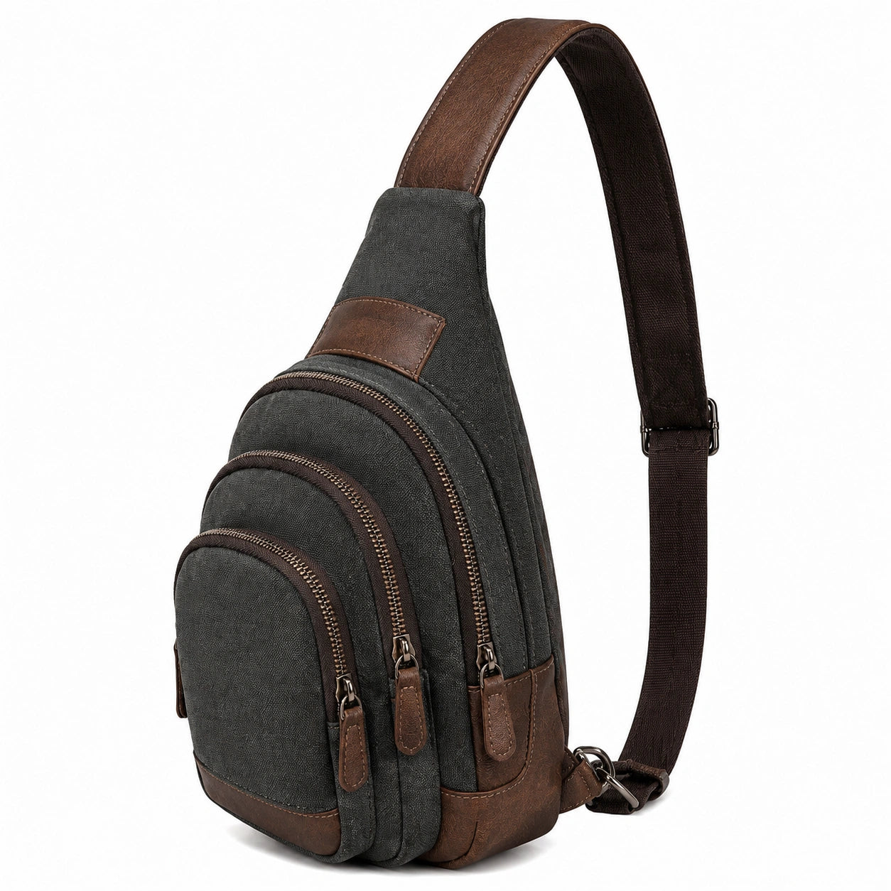 Sling-Rucksack aus Textil anthrazit braun mit verstellbarem Schultergurt