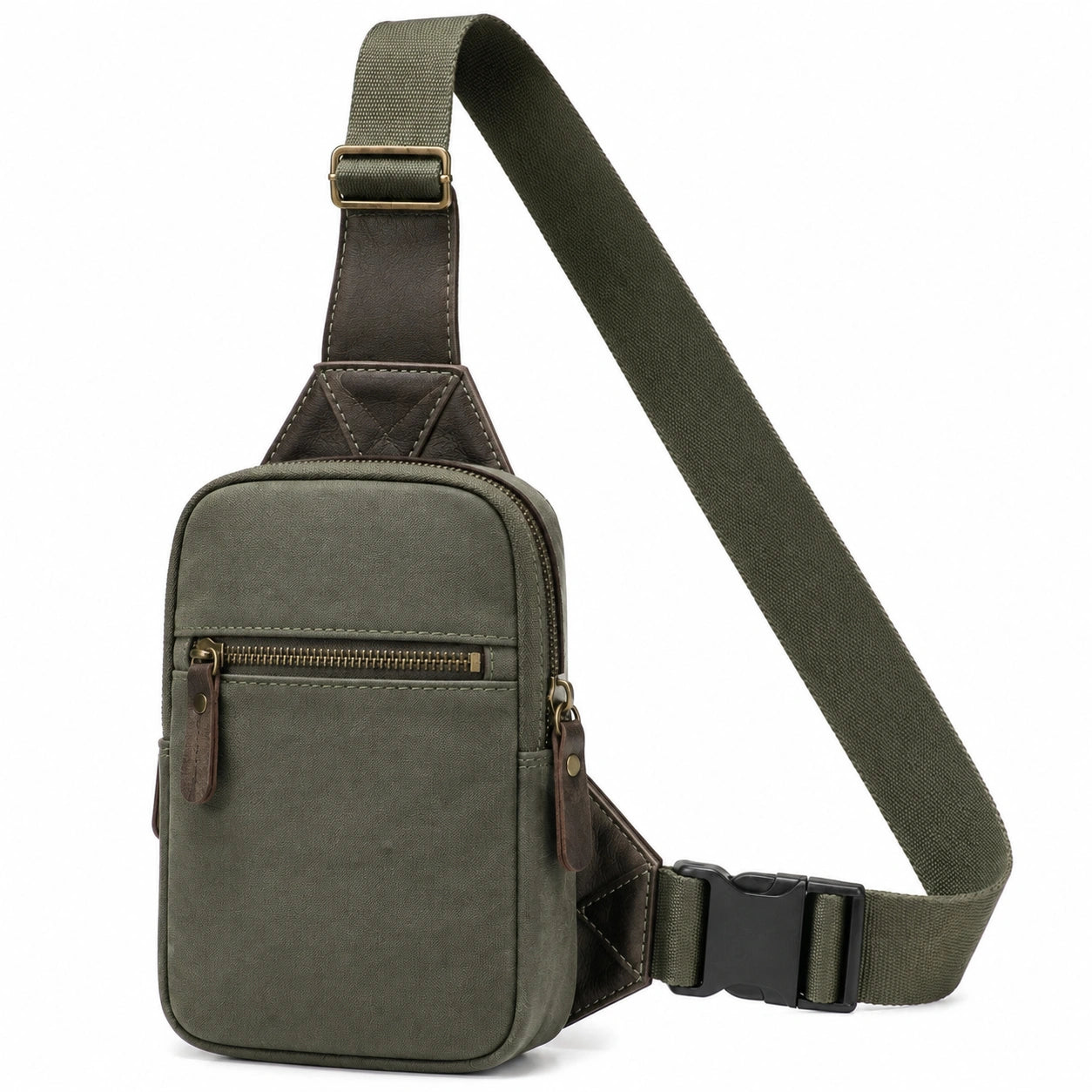 Umhängetasche 18 x 7 x 31 cm aus Textil und Kunstleder olivgrün mit verstellbarem Schultergurt